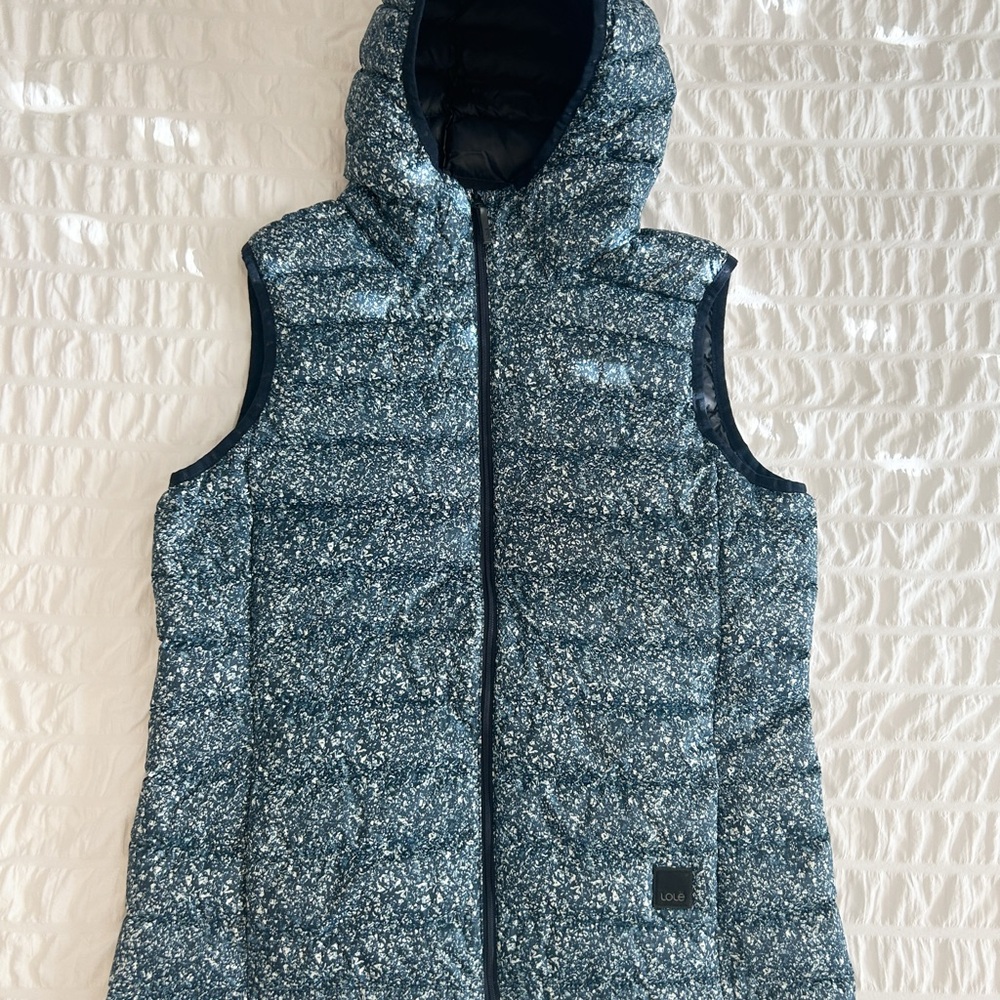 Navy Blue Speckled Hooded Puffer Vest by LOLË Size Large